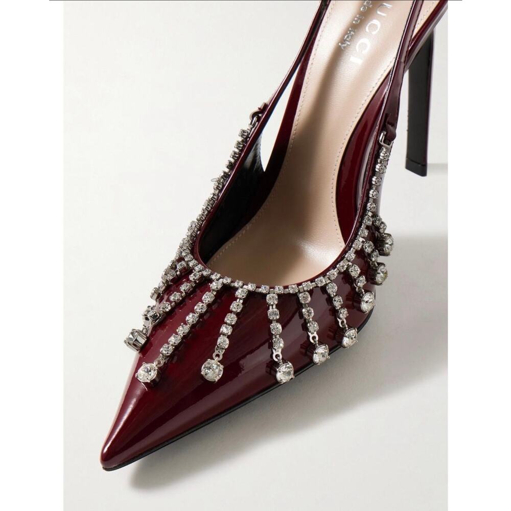 Gucci Guinevere Crystal Leather Slingback Stiletto Pumps NWT 37.5 - Picture 2 of 11